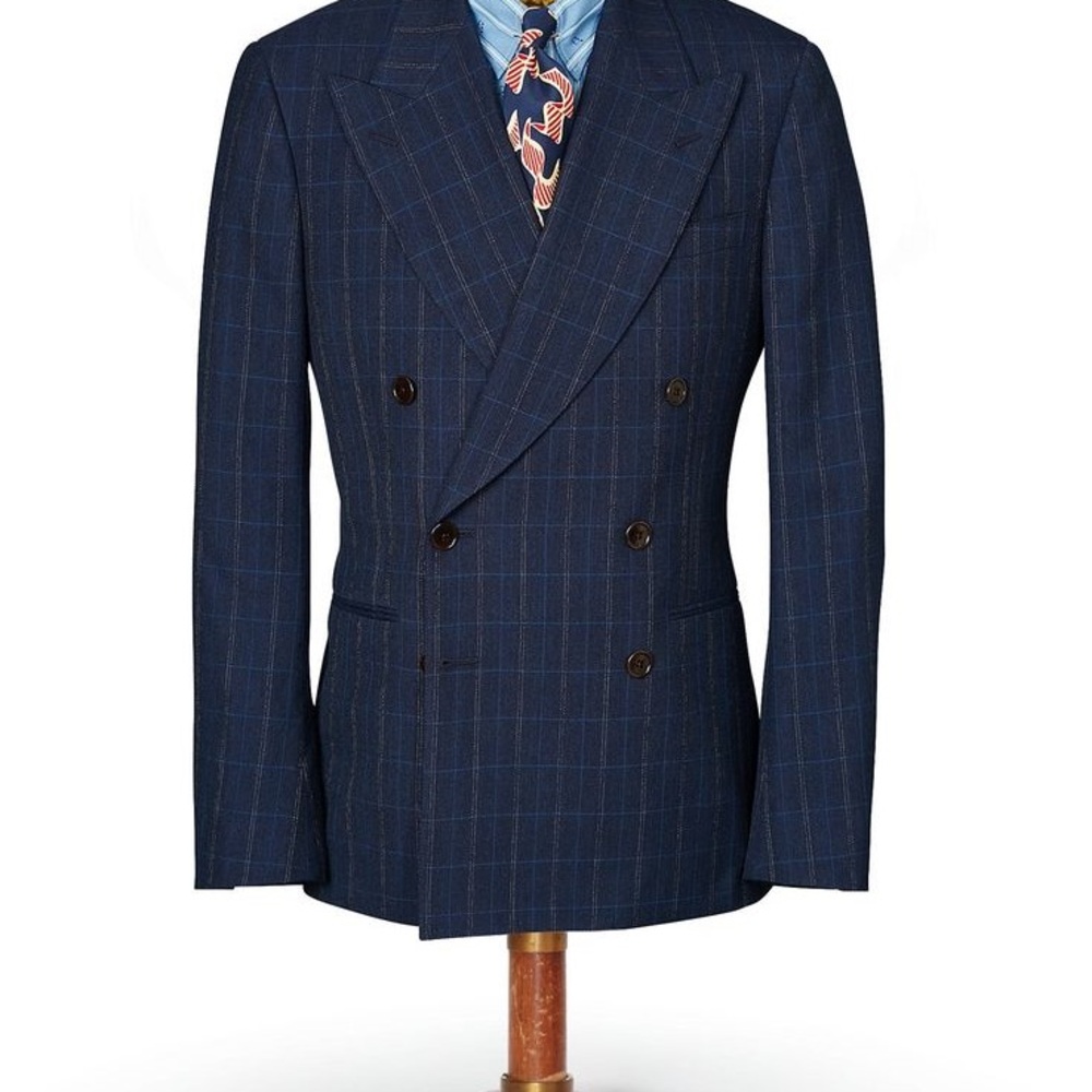 RRL Double RL Ralph Lauren Windowpane Merino Suit Jacket In Hunter Navy Multi